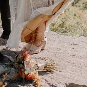 Forever Soles - Lace Up Nude Suede Bridal Shoes - 2.5 inch Heel - Size 40